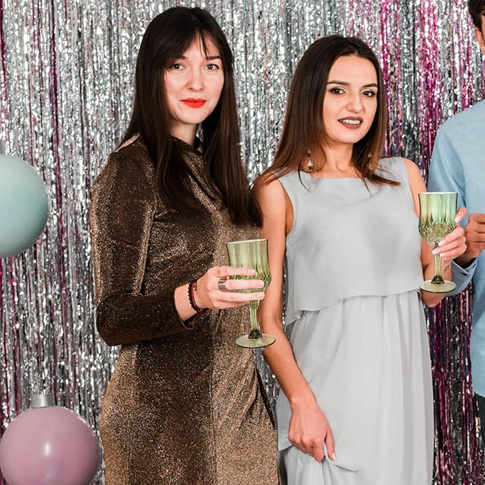 24 Pcs 7oz Plastic Wine Glasses Cup, Crystal Unbreakable Water Goblet, Plastic Vintage Green Goblets Glassware Drinking Glasses for parties Baby Shower Wedding Reception Grand Event Party (Dark Green)