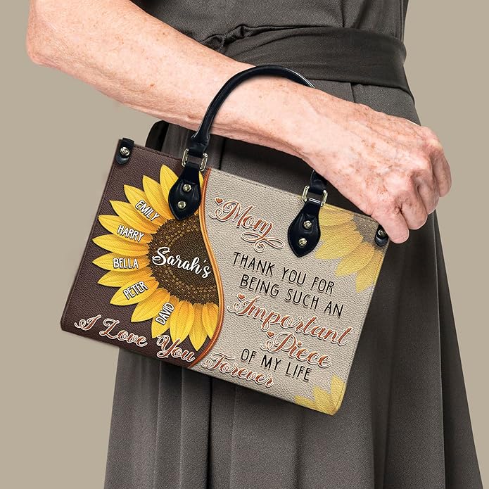 THUYPT Personalized Birth Flower Leather Bag for Mom, Women Faux Leather Handbags with Ziplock, Mother's Day Gifts