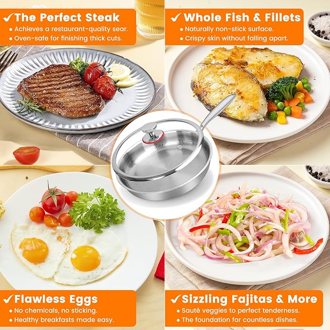 Titanium Hammered Pan Pro with Lid - 11.02 Inch Titanium Non Stick Frying Pan | Scratch-Resistant, Even Heating Cookware for All Stovetops (11in-With Lid)