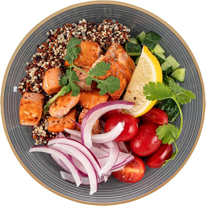 Restaurantware Plastic Plates 20 Pcs 7.25" Gold Rimmed Disposable Plates Heavy-Duty Black Translucent Rippled Plastic Dinner Servers for Party, Weddings, Salads, Desserts, and Appetizers