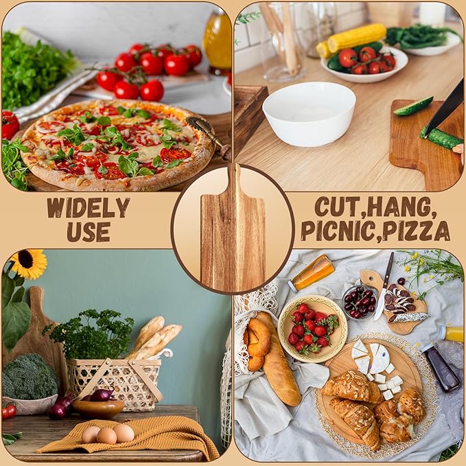 Tanlade 12 Pcs Wood Cutting Board Set Cutting Board with Handle Chopping Serving Board Butcher Cutting Block for Valentines Mother's Day Wedding Housewarming Gift, 16'' x 10'', 16'' x 5'' (Acacia)