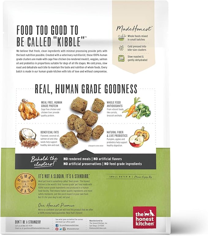 The Honest Kitchen Whole Food Clusters Grain Free Chicken Dry Dog Food, 1 lb Trial Pouch (Pack of 2)