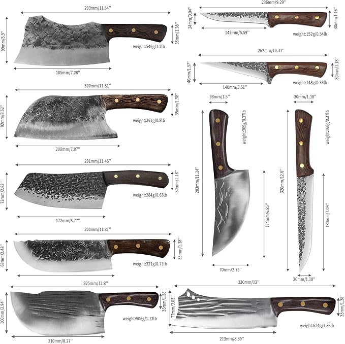 FULLHI 16pcs Butcher Knife Set Hand Forged chef knife Boning Knife With Sheath High Carbon Steel Chef For Kitchen, Camping, BBQ