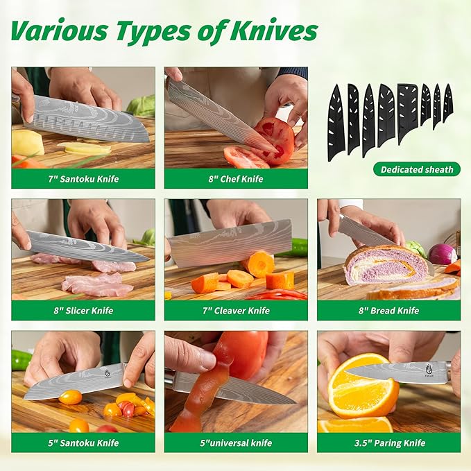 FULLHI Knife Set, 14pcs Japanese Knives Set, Multiple Colour Premium German Stainless Steel Chef Knife Set