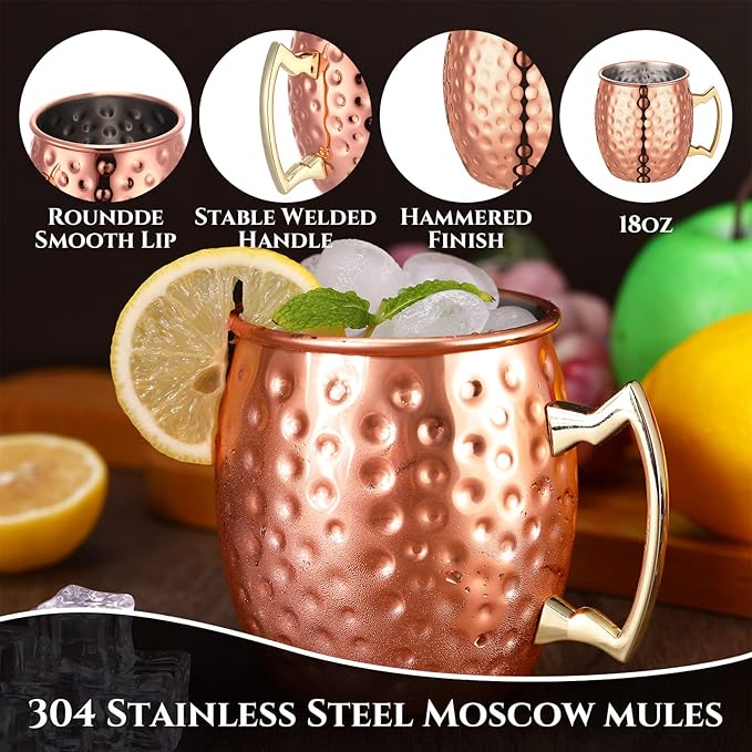 24 Pack Moscow Mule Mugs Set Copper Cups Bulk Stainless Steel Moscow Mule Cups Tarnish Resistant Hammered Finish Chilled Coffee Mugs for Cocktail Wedding Gift Drinkware (2 oz)