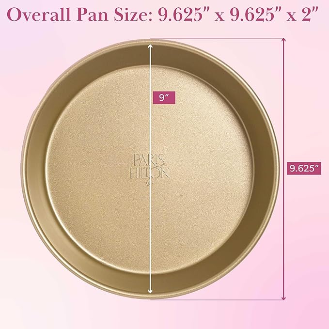 Paris Hilton Nonstick Carbon Steel Bakeware Collection, 9-Inch Round Cake Pan, Dishwasher Safe, Made without PFOA and PFAS, Pink Champagne Two-Tone