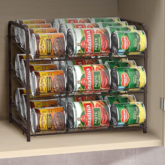 Can Organizer for Pantry Stackable 2 Pack, Can Storage Organizer Rack Stacking Can Dispensers Small Space Holds up to 36 Cans for Pantry, Kitchen, Cabinet- Brown