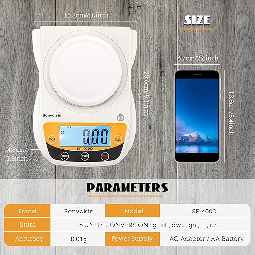 Bonvoisin Digital Lab Scale 600g x 0.01g Precision Electronic Scale LCD Display Analytical Balance Jewelry Scale Scientific Scale 0.01g Accuracy