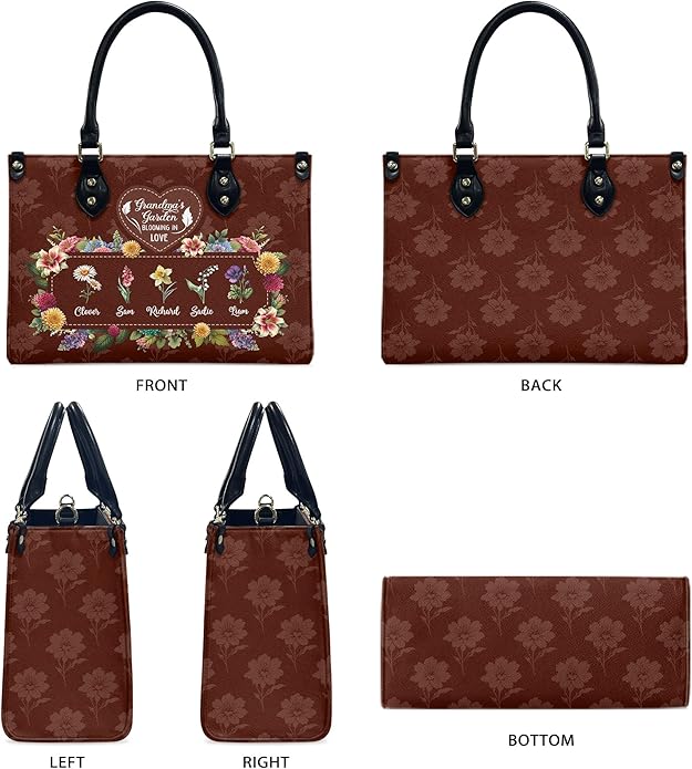 THUYPT Personalized Birth Flower Leather Bag for Mom, Women Faux Leather Handbags with Ziplock, Mother's Day Gifts