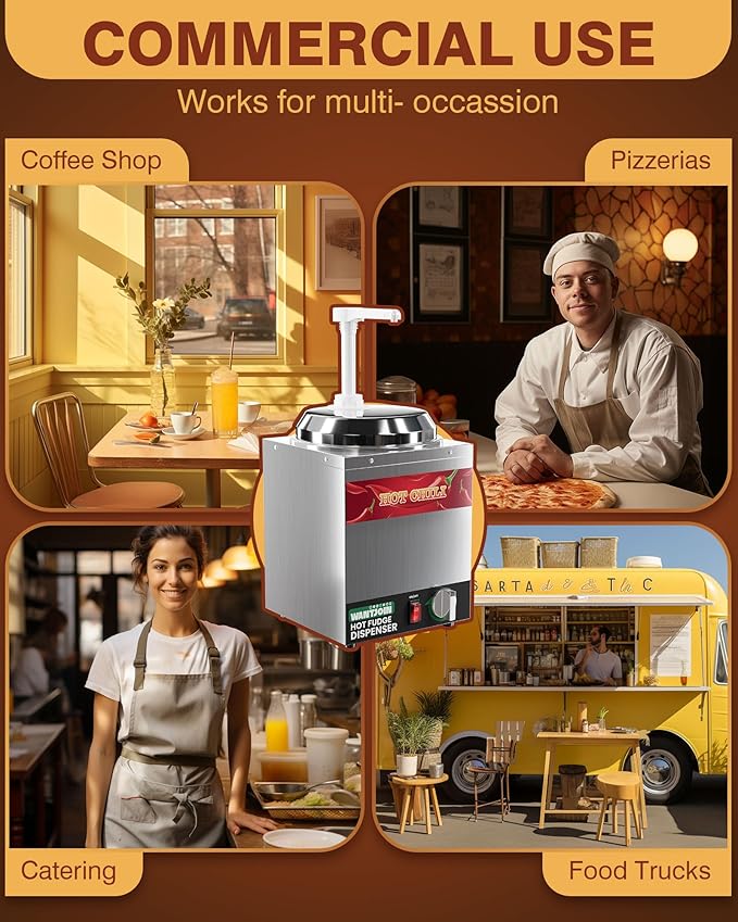 WantJoin 2.8Qt Nacho Cheese Dispenser with Pump - Nacho Cheese Warmer,Stainless Steel Hot Fudge Warmer W/5-Level Temperature Adjustment,Commercial Hot Fudge Dispenser for Caramel