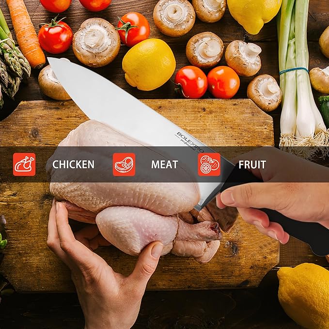 Chef Knife,10 inch High Carbon Stainless Steel Kitchen Knife, Sharp Cutting Knife W/Ergonomic Handle for Household or Business (Black)