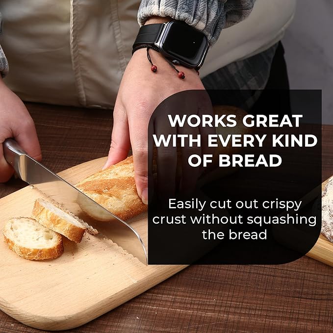 Bread Knife – Serrated Bread Knife for Homemade Bread, Razor-Sharp Stainless Steel Blade, Ideal for Slicing Sourdough, Bagels, Cake & More (Black, 8 Inches)
