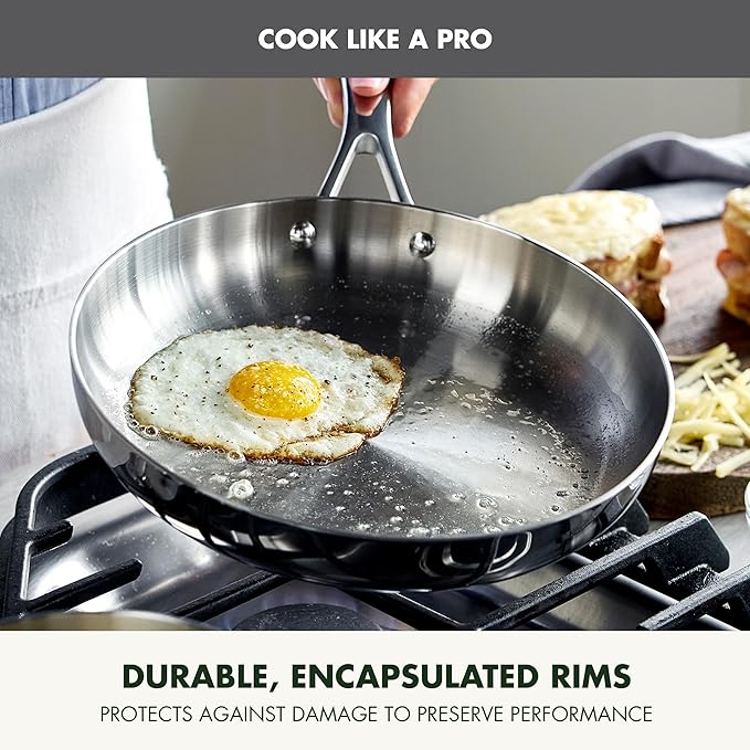 GreenPan Valencia Pro Stainless Steel 10 Piece Cookware Pots and Pans Set, Induction Suitable Mirrored Tri-Ply, Ceramic Nonstick PFAS-Free Coating, Multi Clad, Dishwasher Oven & Broiler Safe