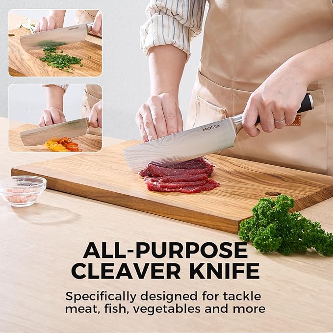 Nakiri Knife - 7” Razor Sharp Vegetable Cleaver, High Carbon Steel Kitchen Knife,Multipurpose Japanese Chef Knife for Meat Chopping with Premium Pakkawood Handle, Gift box and Sheath