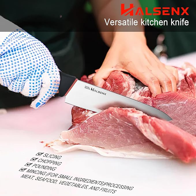 Chef Knife 8 Inch, High Carbon German Steel Sharp Blade with Non-Slip Softgrip, Multi-Purpose Kitchen Knife for Meat, Fruit & Vegetables Cutting
