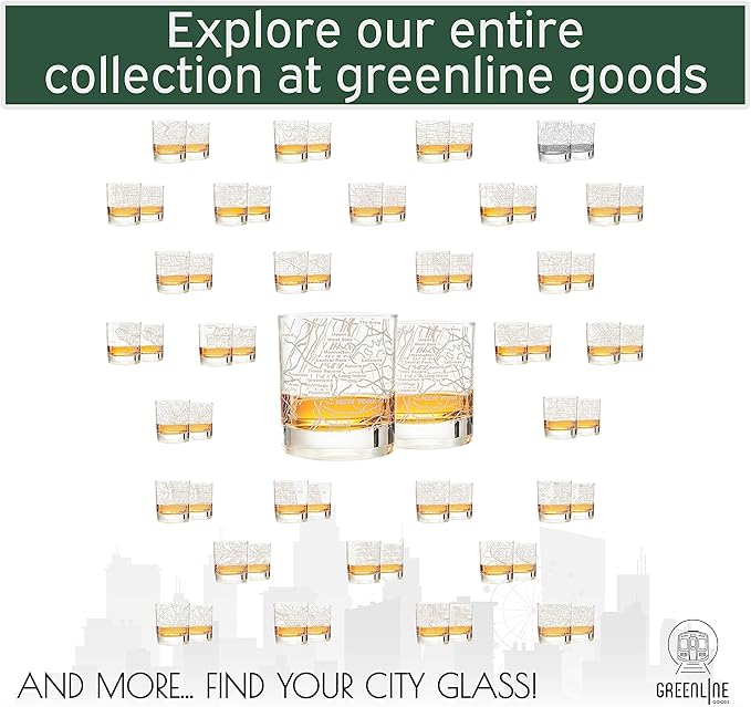 Greenline Goods Whiskey Glasses - 10 Oz Tumbler Gift Set for New York City lovers, Etched with New York City Map | Old Fashioned Rocks Glass - Set of 2