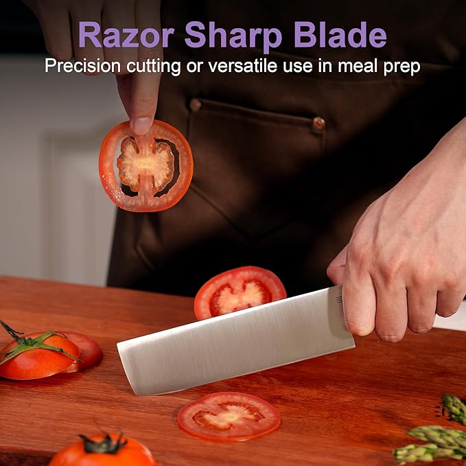 6 Inch Nakiri Knife, AR-RPM9 Steel & Replaceable Handle, Multipurpose Meat Cleaver Vegetable Chef Knife with Oak Sheath, Gift for Home Chefs