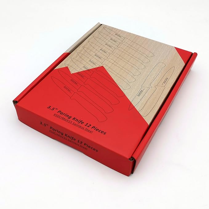 Paring Knife Set, 12 Pieces Utility Knives - MATTSTONE HILL Commercial-Grade Small Kitchen Knife, German Steel Blade, Restaurant Industry Utility Knife 12-Piece Set, Black & Red Handle