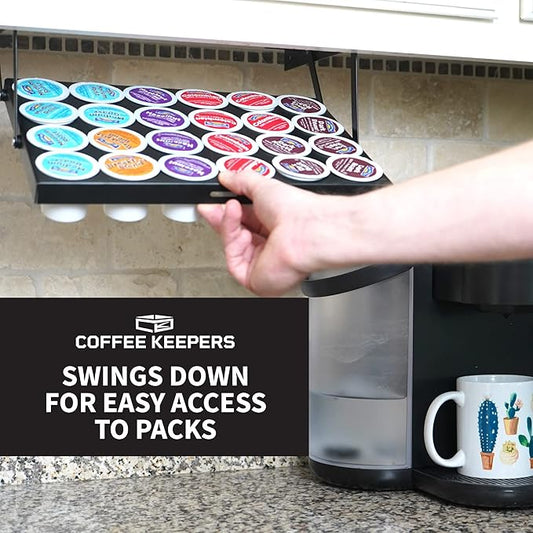 Under Cabinet K Cup Holder 24 Pods – Space-Saving Coffee Pod Holder – Keurig Pod Organizer for Small Spaces – Kcup Holder with Screws & Adhesive for Easy Installation STEEL - 13in x 10in - BLACK
