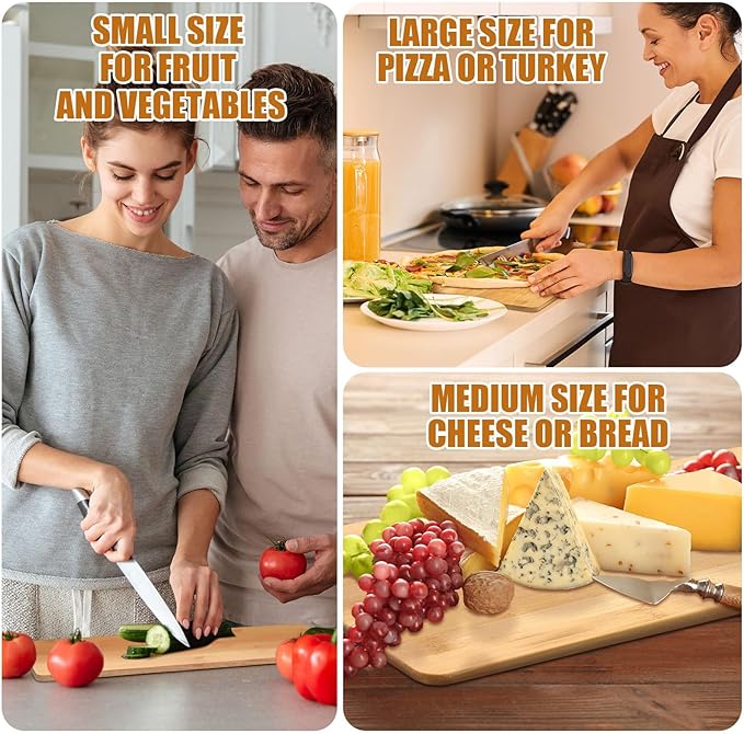 Patelai 12 Packs Wooden Cutting Board Set with Handles Large Kitchen Serving Plain Chopping Board Bulk Gifts for Mom for Vegetables Meat Pizza Cheese Fruit Bread(Bamboo,21.5 x 8.75 Inch)
