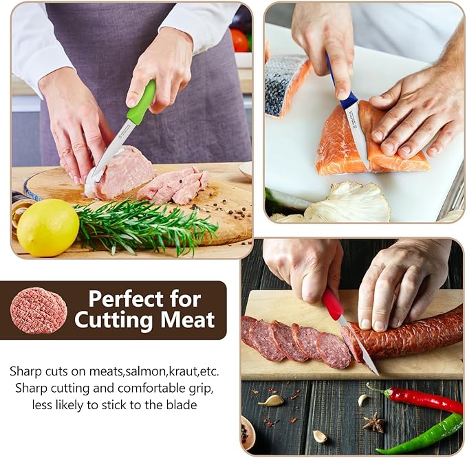 Paring Knives Set,Stainless Steel Paring Knife Set of 6,Sharp Vegetable&Fruit Knifes,Small Knife Set,Ergonomic Handle Paring Knives,Straight Edge Paring Knife Set,Orange Peeling Knife