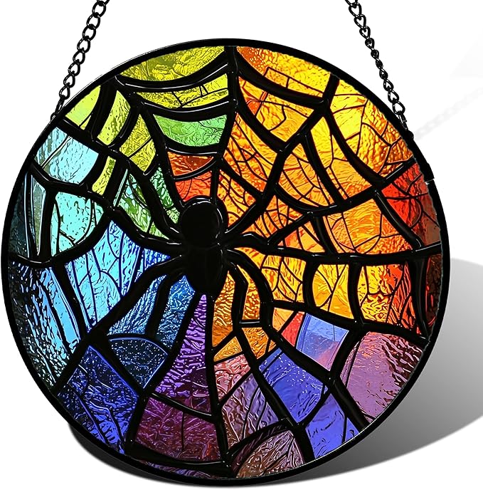 Stained Glass Suncatcher, Colorful Spider Sun Catcher Black Insect Stain Glass Window Hanging Decoration Mother's Day Birthday Gifts for Women Men Mom Nana 15 in