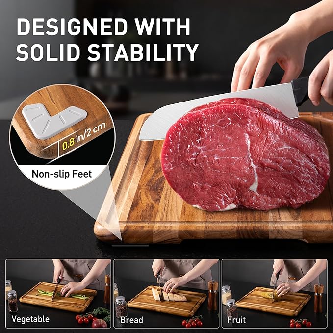2 Pack Teak Cutting Board for Kitchen Wooden Chopping Board Charcuterie Board Non Slip Over Sink NOT Bamboo Stainless Steel Titanium Acrylic Acacia Olive Glass Plastic Silicone Metal