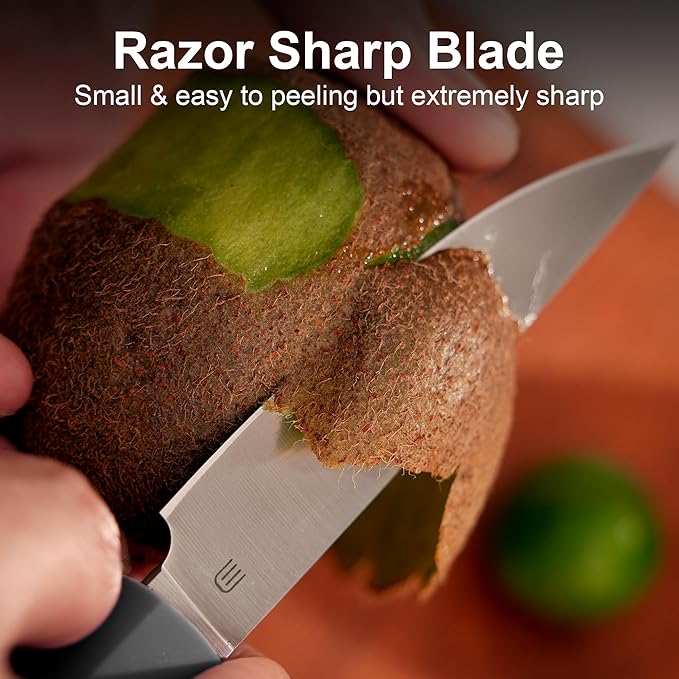 3.5 Inch Paring Knife, AR-RPM9 Steel Fruit Vegetable Knife with Ergonomic ABS Handle Oak Sheath, Ultra Sharp Kitchen Knife for Peeling Coring Cutting, Gift for Home Chefs