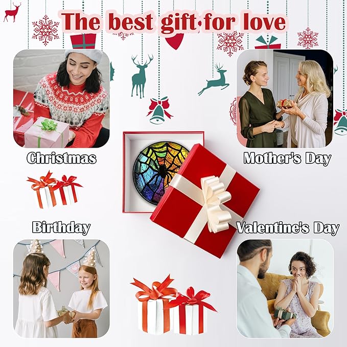 Stained Glass Suncatcher, Colorful Spider Sun Catcher Black Insect Stain Glass Window Hanging Decoration Mother's Day Birthday Gifts for Women Men Mom Nana 6.3 in