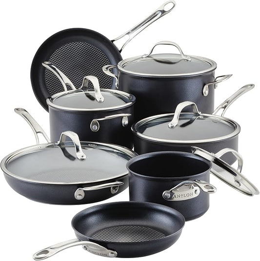 Anolon X Hybrid Nonstick Nonstick Cookware Induction Pots and Pans Set, 12 Piece - Charcoal Gray