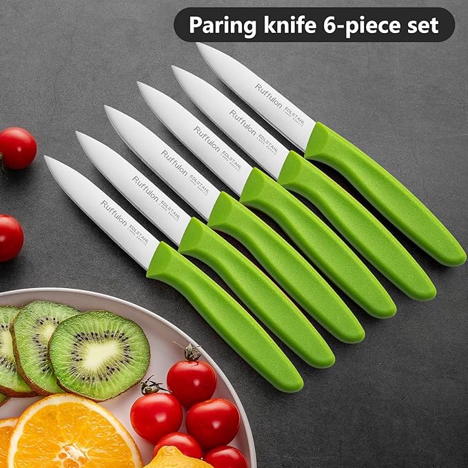 Paring Knife Fruit Knife Set (6 Pieces), Ultra Sharp Stainless Steel Vegetable and Fruit Knife with PP Plastic Ergonomic Handle for Cutting Fruits and Vegetables,Green
