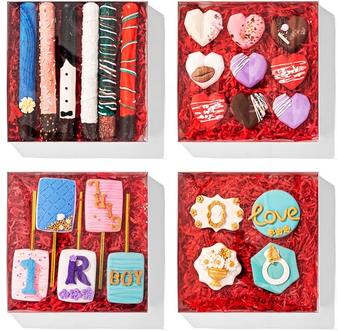 RomanticBaking 24Pack 8x8x1½ Inch Cookies Boxes with Full Clear Window Cakesicle Boxes Chocolate Covered Pretzel Rods Boxes Bakery Boxes Macaron Boxes
