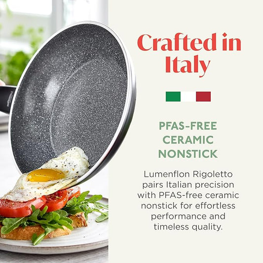 Rigoletto 10 Piece Cookware Pots & Pans Set, Made in Italy, Layered Ceramic PFAS-Free Surface, Induction, Dishwasher & Metal Utensil Safe, Granite Finish, Stay-Cool Handle, Black