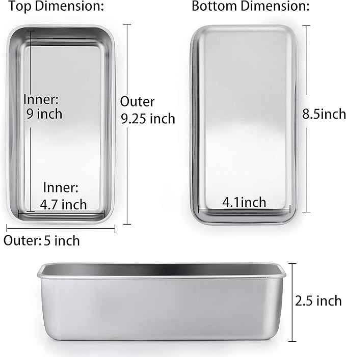 TeamFar Loaf Pan, 9¼" × 5" Bread Loaf Pans Meatloaf Pan Stainless Steel for Baking Bread Cake Lasagna, Healthy & Durable, Oven & Dishwasher Safe - Set of 4