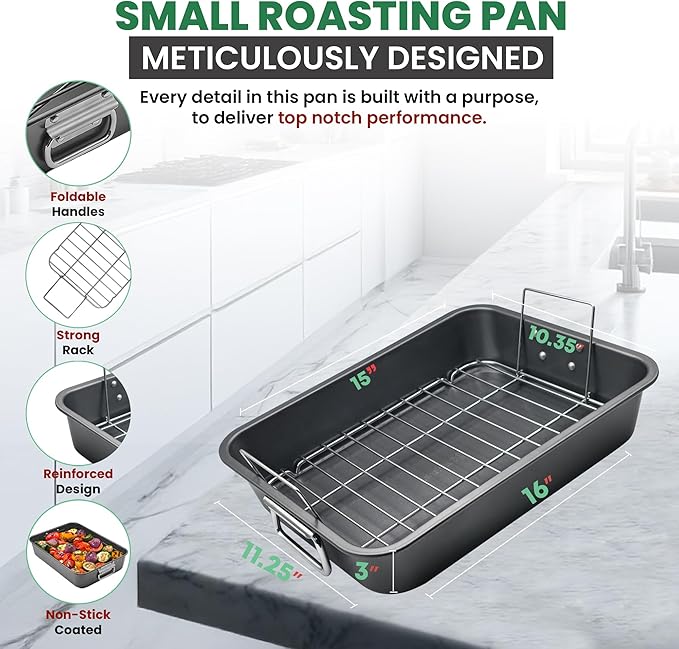 Large Lasagna Pan 15” x 11” - Nonstick Casserole Dish for Easy Cleanup - Convenient Deep Lasagna Baking Dish With Foldable Handles - Large Baking Pan Casserole Dish Is Perfect for Any Meal