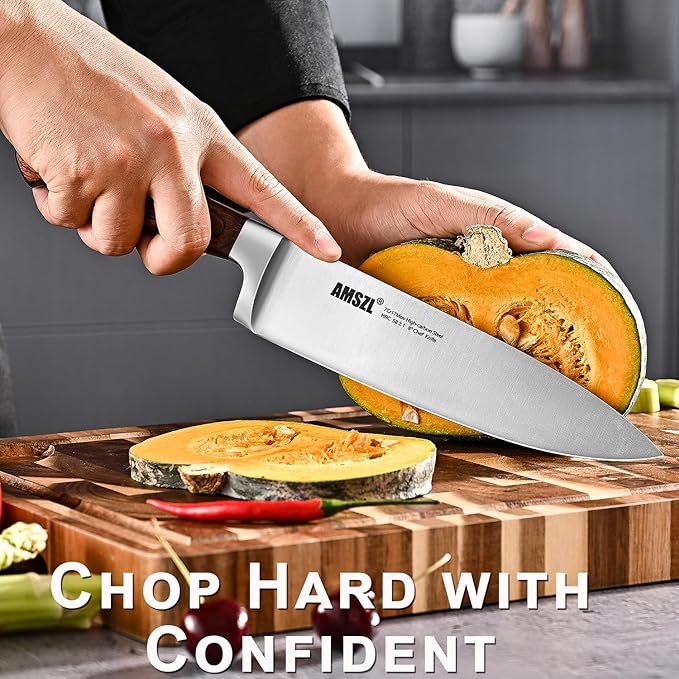 Classic 8-inch Chef Knife, Ultra-sharp Precision Cutting for Vegetables and Meat, Professional 7Cr17MoV Steel Core & Red Pakkawood Handles, German Design for Kitchen and restaurant with Gift Box