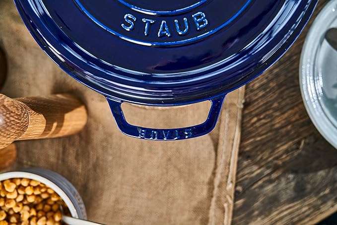 Staub Cast Iron 7-qt Round Cocotte - Dark Blue, Made in France