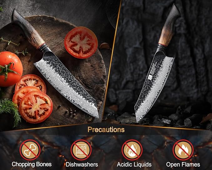 XINZUO 7.6 Inch Sharp Damascus Santoku Knife,Professional 67 Layers Damascus Steel Kitchen Meat Knife for Home and Kitchen,10Cr15CoMoV Steel Core,With White Oak + Red G10 Gasket Handle