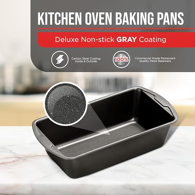 BAKKENMASTER Loaf Pan Set 4-Piece - Deluxe Nonstick Carbon Steel Bakeware for Perfect Bread and Cakes – Dishwasher Safe, Premium Pans for Home Baking
