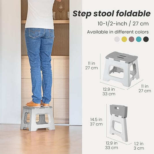 Vigar Compact Step Stool Foldable, 10-1/2-inch Step Stools for Adults up to 330 Pound, Lightweight Stool, Non-Slip Folding Step Stool, Gray