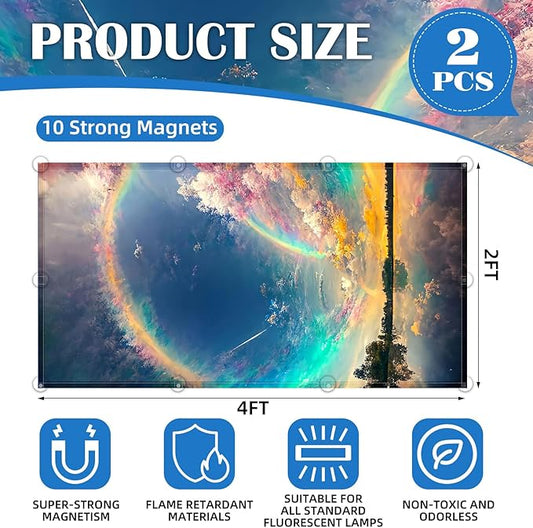 2 Pcs Fluorescent Light Covers - 4 x 2 Feet Covers for Ceiling Lights, Magnetic Light Filters for Classroom, Office, Hospitals, Home (Auspiciousness Clouds)