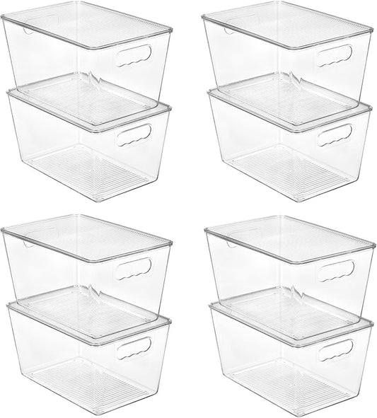 Vtopmart 8 Pack Clear Stackable Storage Bins with Lids, Large Plastic Containers with Handle for Pantry Organization and Storage,Perfect for Kitchen, Fridge, Cabinet, Bathroom Organizer