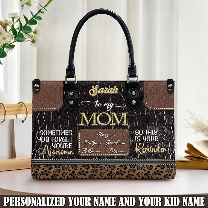 THUYPT Personalized Birth Flower Leather Bag for Mom, Women Faux Leather Handbags with Ziplock, Mother's Day Gifts