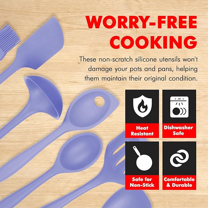 Chef Craft - Premium Silicone Kitchen Tools and Utensils Set, Non-Scratch, Withstands Temperatures up to 450°F, BPA-Free, 7 Piece Cooking Utensils Set, Pastel Blue