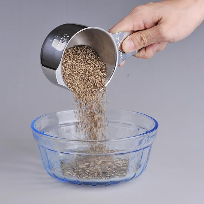 Measuring Cups Set 7, 18/8 Stainless Steel Measuring Cups for Kitchen & Baking, Metric & US Measure Cups for Dry and Liquid, Metal Measuring Tools with 1/8, 1/4, 1/3, 2/3, 3/4 Measure Cups
