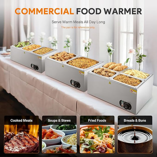 WILPREP Single-Well Commercial Food Warmer, Electric Warmer for Food with Adjustable Temp. & Automatic Shutoff, Stainless Steel Hot Food Well Food Heating Unit for Buffet Food Truck Hotel Catering