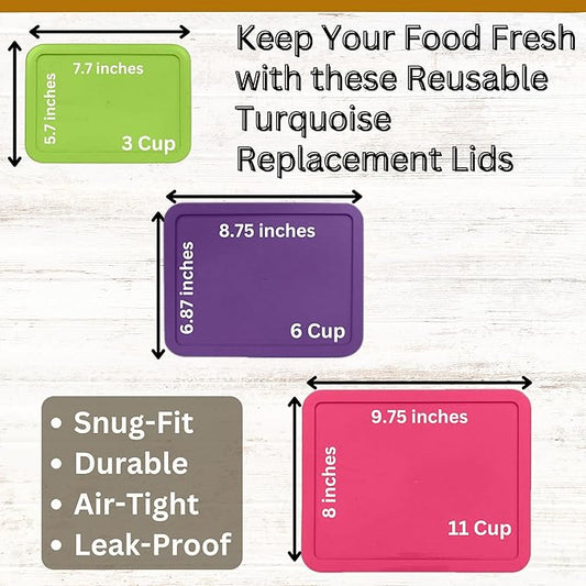 3, 6 & 11 Cup Spring Green, Purple, Pink Replacement Lids/Covers for Pyrex, Anchor Hocking & KlareWare Storage Bowls *Lids Only Glass Container Not Included* (3 Pack *One of Each Size*)