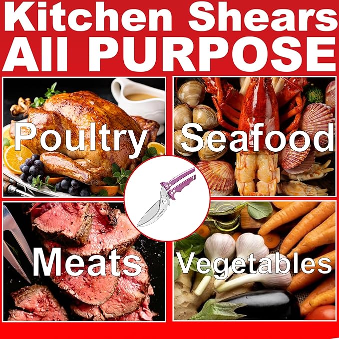 Poultry Shears Heavy Duty,Kitchen Shears for food Heavy Duty,Kitchen Scissors All Purpose,Chicken Shears,Fish,Meat,Easily Separable for Thorough Cleaning,Dishwasher Safe (Purple)