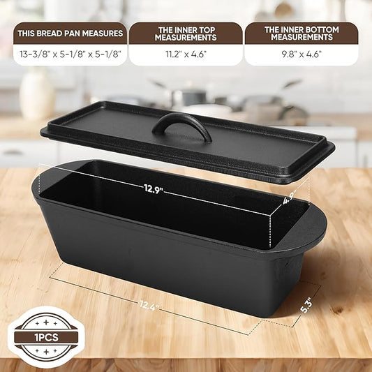 Cast Iron Bread Pan with Lid 16x5 Inch, Nonstick Popover Pan for Sourdough and Homemade Bread, Mini Loaf Pans with Lids, Pullman Loaf Pan for Sandwich Bread, Nonstick Baking Bread Pans
