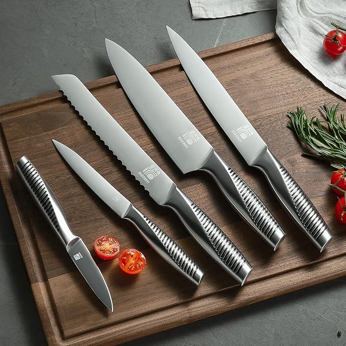 5-Piece Professional Chef Knife Set - Ultra-Sharp Kitchen Knives with Ergonomic steel handle, Ideal for Home, Outdoor, Camping, BBQ, and Gifts for Men
